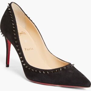 Christian Louboutin Anjalina Black Suede Gunmetal Spiked Heels 39EU